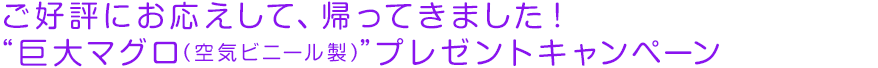 ご好評にお応えして、帰ってきました！ 