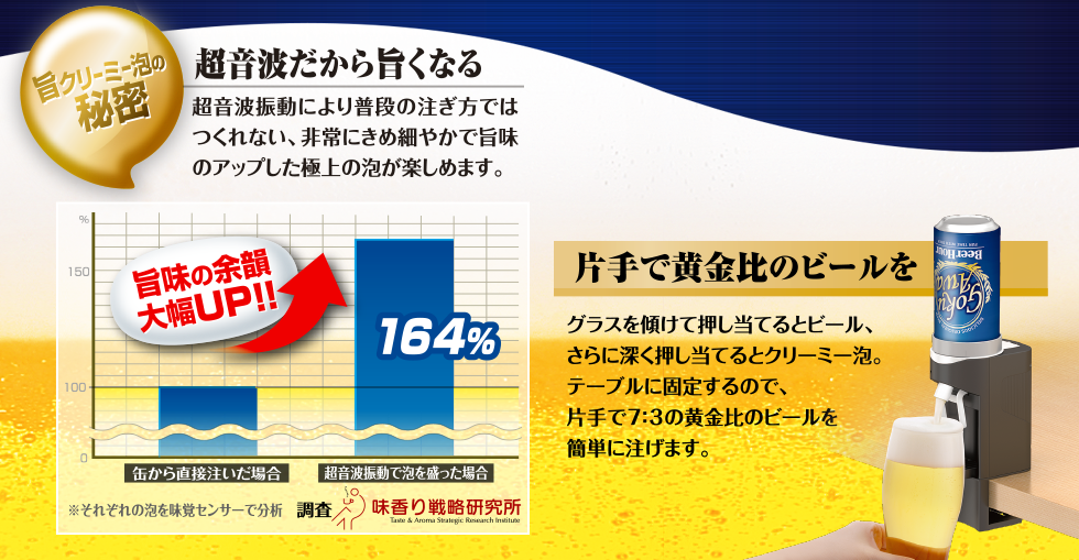 超音波だから旨くなる 片手で黄金比のビールを